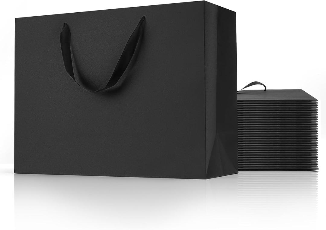 MOXARYSU Black Gift Bags With Handles: 16x6x12 Inch 24pcs Extra Large Black Paper Bags Bulk For Party Shopping Birthday Wedding (XL-24pcs)