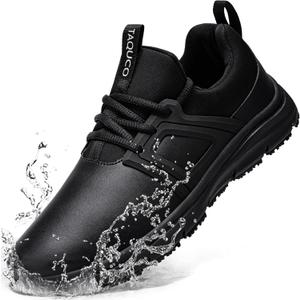 Non Slip Work Shoes for Mens Slip On Sneakers Waterproof Chef Kitchen Shoe Comfortable Slip Resistant Restaurant Footwear Hombre Zapatos de Trabajo, Black (10.5)