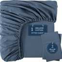 LANE LINEN Full Size Fitted Sheet, 100% Organic Cotton, 3Pc Set (1 Fitted Sheet,2 Pillowcases), Percale Weave, Bottom Sheet, Breathable, Fits Mattress Upto 15" Deep - Navy(No Flat Sheet)