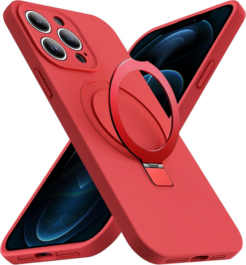 Designed for iPhone 12 Pro Case with Magnetic Invisible Stand Compatible with MagSafe Military Drop Tested Shockproof Silicone iPhone 12 Pro Phone Cases for Women Men MOM Gift 6.1'' 2020, Red