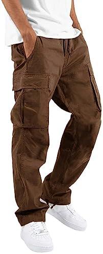 THWEI Mens Cargo Pants Casual Joggers Athletic Pants Cotton Loose Straight Sweatpants .L