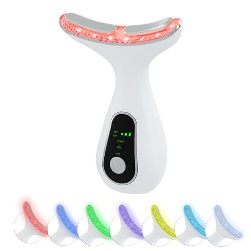 HOTORMER Face Massager Tool, Facial and Neck Massager Beauty 3-in-1 Triple Action Light, Thermal, and Vibration for Skin Care Face Sculpting Tool (White)