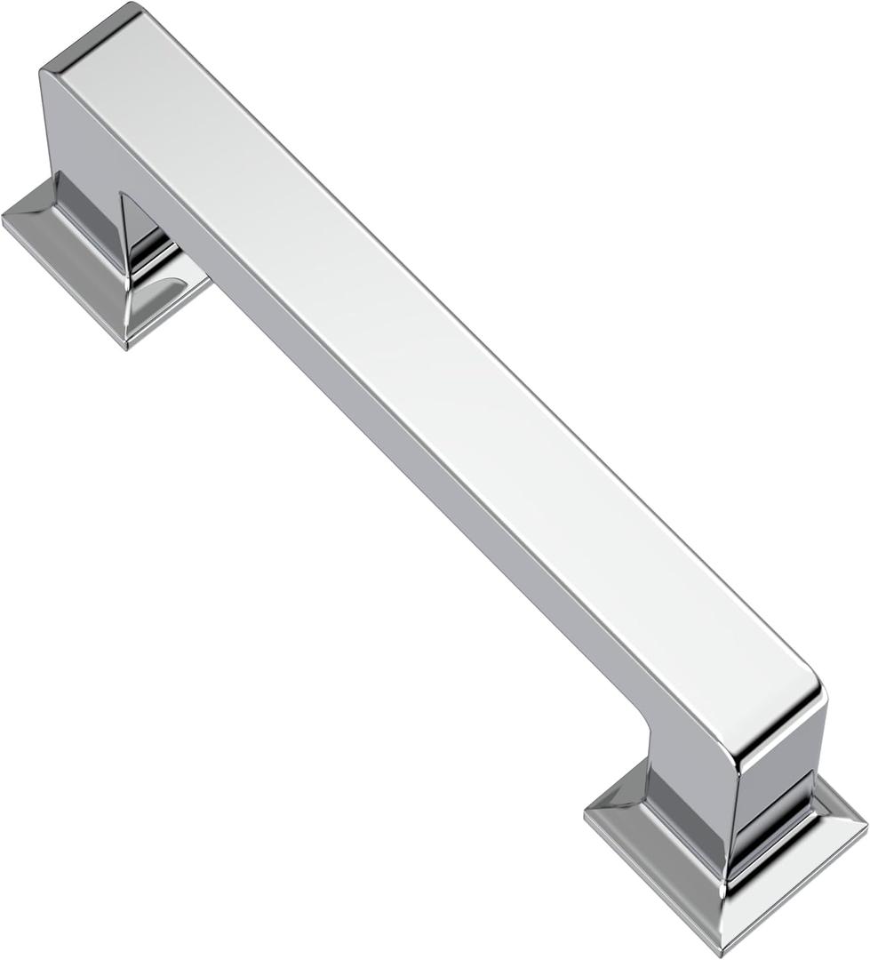 Alzassbg 10 Pack Polished Chrome Cabinet Pulls, 3 Inch(76mm) Hole Centers Cabinet Handles Square Kitchen Hardware for Cabinets AL3046CP