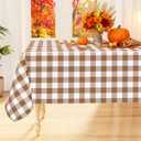 Smiry Rectangle Table Cloth, Waterproof Vinyl Tablecloth with Flannel Backing, Wipeable Buffalo Plaid Table Cover for Dining, Indoor and Outdoor (Brown & White, 52"x70")