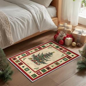Artoid Mode Beige Xmas Tree Merry Christmas Door Mat, Winter Home Decor Low-Profile Non-Slip Washable Throw Rug for Kitchen Entryway Front Door Bedroom Bathroom 2x3 Feet