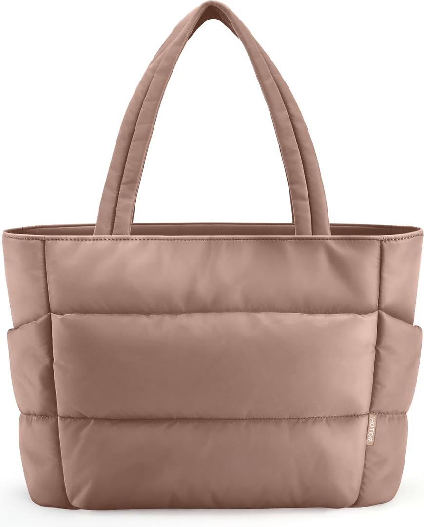 HOTOR Puffer Tote Bag for Women, Nurses - Multi-Pocket Lightweight Bag for Work - Quilted Handbag for Travel and Gym