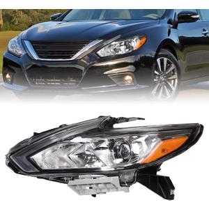 Zhaoyang Halogen Headlight Assembly Compatible with 2016 2017 2018 Nissan Altima Chrome Shell Transparent Lens Headlamp Replacement w/o Bulbs (Left Driver Side)