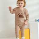 Toddler Baby Boy Clothes Infant Long Sleeve Bear Print Tops + Pants Sweatsuit Outfits (3-6 Months, Khaki)