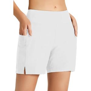 Women's Swim Shorts Bathing Suit Shorts High Waisted Bikini Bottoms Swimsuit Board Short Tankini Swimwear Bottoms (White, 1XL)