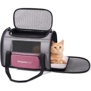 BurgeonNest Cat Carriers for Medium Puppy Under 25 lbs, Pet Carrier for Cats with Unique Side Bag,Top Load Small Pet Bag Soft-Sided Escape Proof with 4 Ventilated Windows (17.7"L x 12.0"W x 12.5"H, Pink)