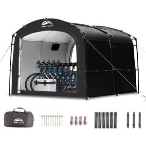 Happy Travel Bike Storage Tent, Outdoor 876.3ft Large 2-in-1 Portable Shed More 30% Top Space W/Double Doors with Mesh, Outside Lawn Mower Shelter and Bicycle Cover for Patio Furniture, Garden Tools Size: 7.3x8.2x6.4ft for 8-10 Bikes