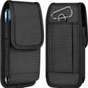 ykooe Cell Phone Pouch Nylon Belt Holster Case Compatible with iPhone 16/15/14/13/12/11 Pro Max & Plus Models, Samsung Galaxy S24/S23/S21 FE, BlackXL