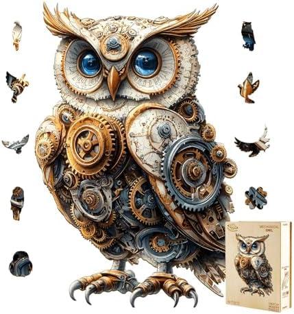 Wooden Puzzles for Adults - Mechanical Owl Puzzle, Unique Shape Wood Puzzles Adult, Wooden Jigsaw Puzzle for Adults, Gifts for Friends and Family, Wall Art Home Decor (L -13.4 * 9.1 in -200 Pieces)