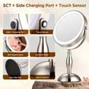 Makeup Mirror with Light, 30x Magnifying Mirror with 3 Lights Colors, 5000mAh Vanity Mirror Brushed Nickel - 360 Rotation, Brightness Adjustable Magnification, Modern Style Side Touch + Side Charge