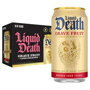 Liquid Death Soda-Flavored Sparkling Water - Grave Fruit (Grapefruit Flavor), Less Sugar*, Huge Flavor, No Caffeine, No Artificial Sweeteners, 12 Fl Oz (Pack of 12), BB 

01/02/2027
