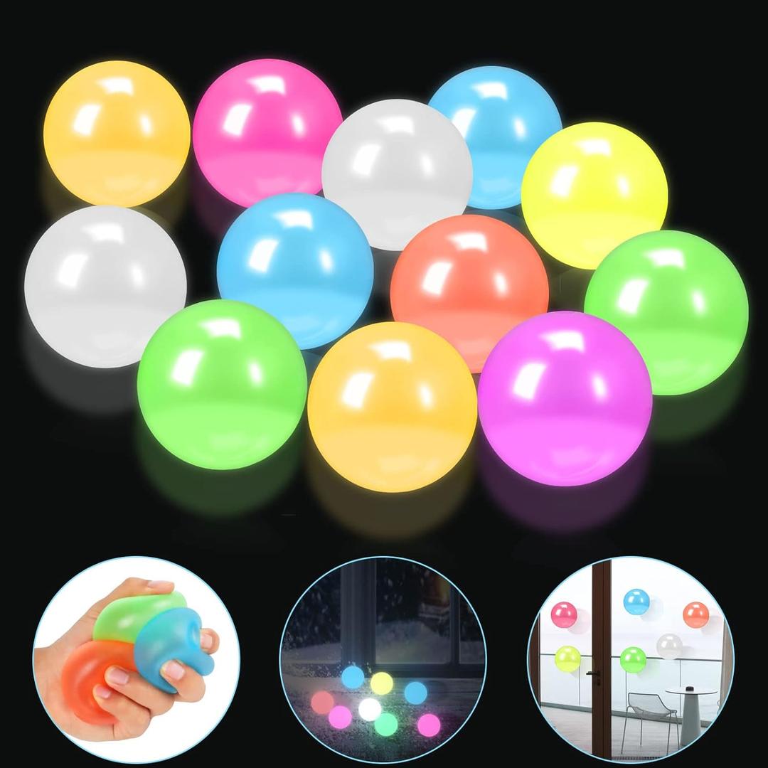 12 Pieces Glowing Sticky Balls, Very Elastic Squishy Balls That Glow in The Dark and Stick to The Ceiling, Ceiling Balls Great for Children's Parties, Stress Relieving Balls for Stress and Anxiety .