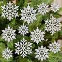 42pcs White Snowflake Ornaments - Christmas Tree Decorations, Hanging Snowflake Decor, Plastic Glitter Snow Flakes for Christmas, Winter, Party
