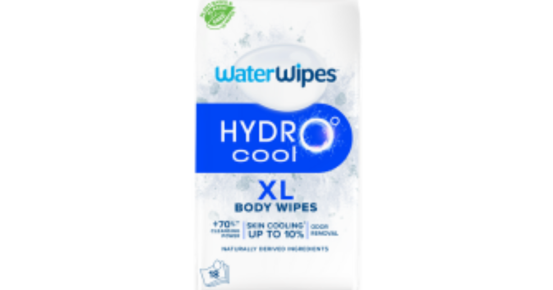 WaterWipes HydroCool Refresh Wipes, Stay Clean & Refreshed, XL Body Cleaning Wipe, Instant Cleanliness, Odor & Sweat Removal, Ideal for Gym, Travel & Outdoor Use