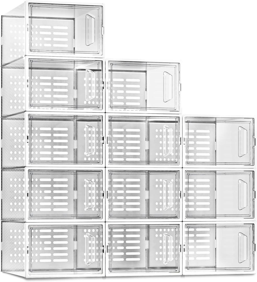 SEE SPRING Shoe Storage Boxes, Clear Plastic Stackable Shoe Organizer for Closet, Shoe Rack & Holder Sneaker Container, 12 Pack Clear