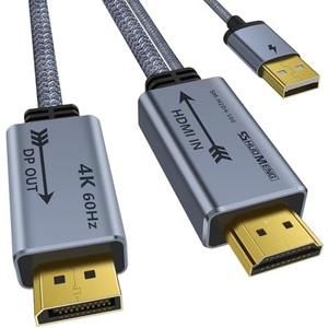 HDMI to Displayport Adapter 4K@60Hz, 2K@120Hz, 1080P@165Hz, HDMI Male Source to DisplayPort Male Monitor Cable, HDMI to DP with USB Power Cable Compatible with PS5, Xbox, Switch, Laptop 1m/3.3ft