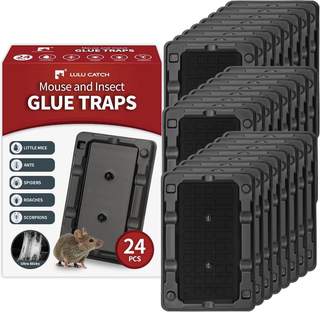 LULUCATCH Mouse & Insect Traps 24 Pack, Heavier Sticky Traps with Non-Toxic Glue for Small Mice & Insects. Sticky Mouse Traps Indoor for Home, Easy to Set