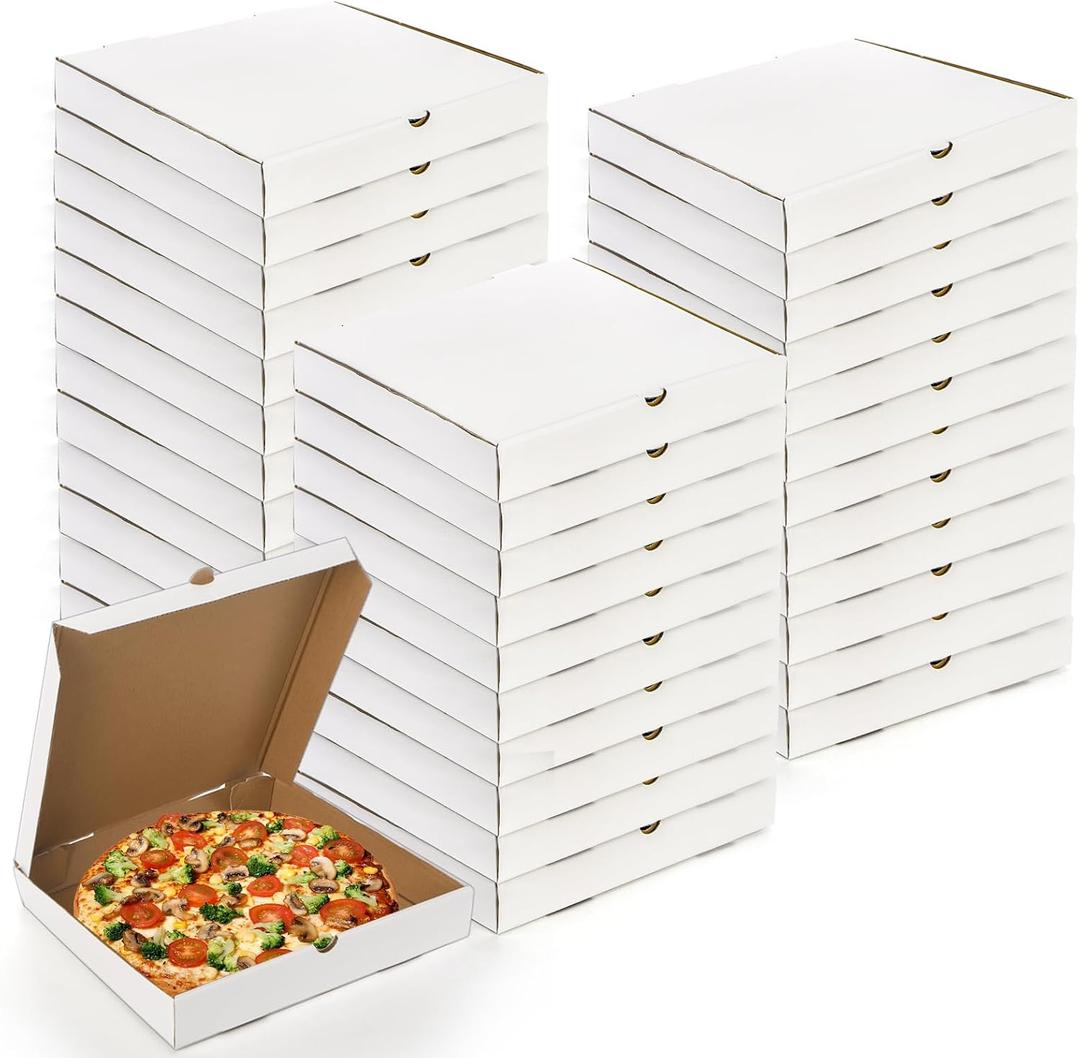 ZENFUN 40 Pack Pizza Box 10"10", White Pizza Box, Grease-Resistant Corrugated Pizza Boxes, Take Out Food Containers Packing Boxes for Pizza Cake Cookies Party Favors