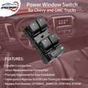 Power Window Switch Driver Side & Front Driver Side Door Lock & Mirror Switch | Replacement for 2007-2014 Chevy Silverado GMC Sierra 1500/2500HD/3500HD | Replaces# 25789692, 22883768, 15804093