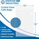 12" X 15" Self-Sealing Cellophane Bags (100 Count) Clear Poly Packaging for Clothing, Prints, Photos, Documents - Reinforced Resealable Cello Bags for Small Business Shipping - Spartan Industrial