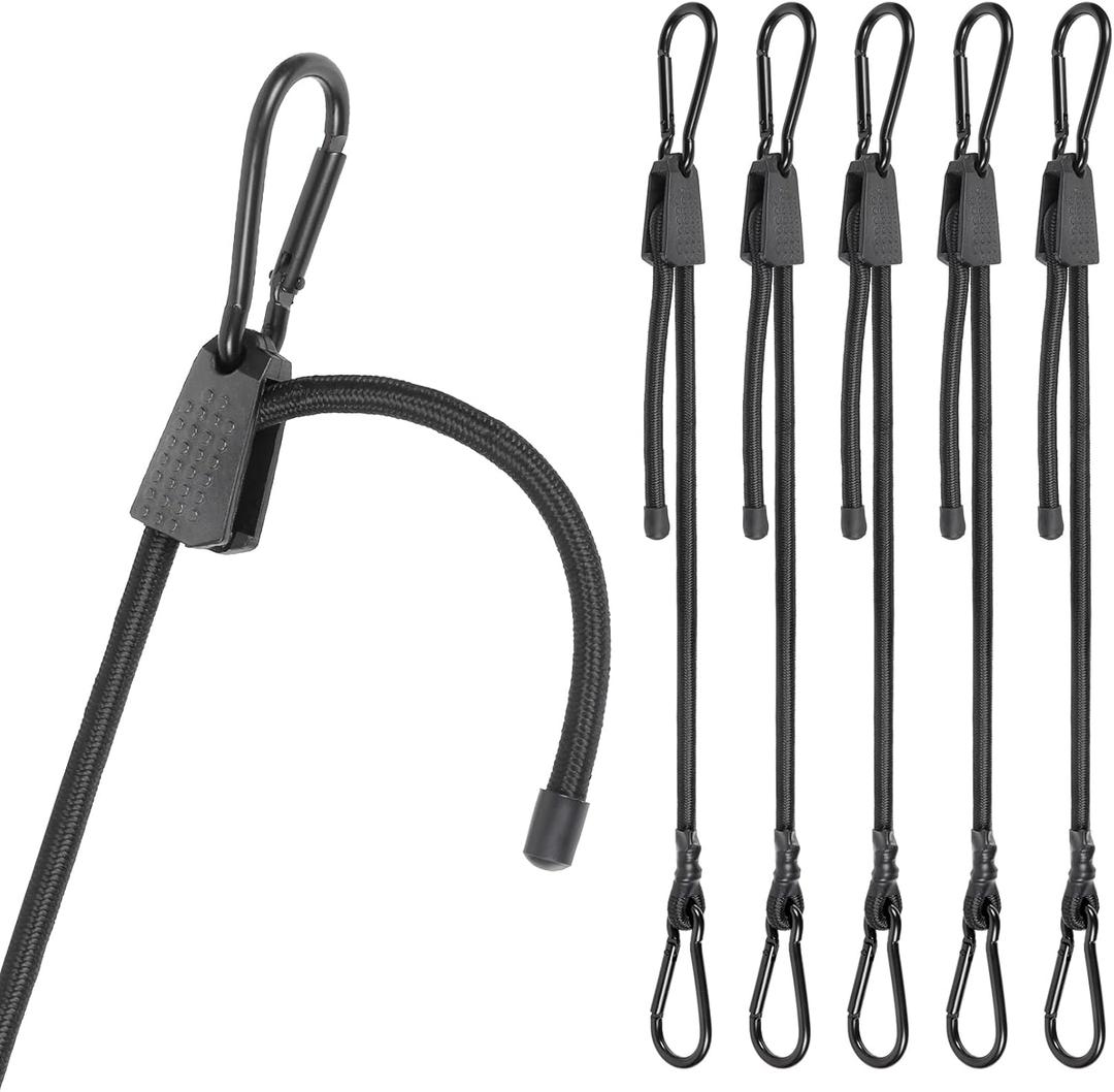 6 PCS Adjustable Bungee Cords with Hooks, 48 Inches Black Elastic Cord with Carabiner Hooks, Heavy Duty Bungee Straps for Outdoor Tent, Cart, Bike Rack, Trucks, Luggage and Cargo