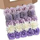 Pack of 2 rongflower Artificial Flowers Combo Box Set Gradient Color Flower Leaf with Stems for DIY Wedding Bouquets Centerpieces Baby Shower Party Home Decor (Gradient Purple) 