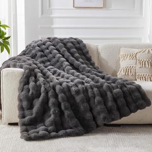 Faux Fur Throw Blanket for Couch, Cozy Fuzzy Fluffy Soft Plush Thick Bubble Sherpa Blanket for Sofa Bedroom Living Room, Mothers Day Birthday Gifts for Women Home Decor (50*60, Dark Gray)