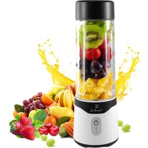 COKUNST 18oz Portable Blender with 6 Blades for Protein & Shakes, USB Rechargeable Juices Mixer, Small Blender with Extra Handle Lid for Travel Sports Outgoing-Black