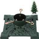 Huwena Christmas Tree Stand with Water Reservoir 8ft Christmas Tree Holder Real Xmas Artificial Trunks Stand Fits Up to 5" Pine Holder Base Cast Iron for Xmas Rustic Decoration Square(Green,Elegant)
