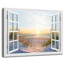 Beach Sunset Picture Wall Art Fake Open Window Ocean Natural Scene on Canvas Prints for Yellow Home Decor 36 x 24