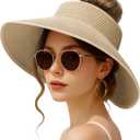 Sun Hats for Women Beach Hats Wide Brim Straw Sun Visors Ponytail Hat Summer Packable Foldable Travel