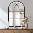ZMYCZ Arched Wall Mounted Mirror, Black Wall Mirror, Arched-Top Bathroom Mirror, Farmhouse Mirrors, Windowpane Metal Frame Mirror, Long Hanging Mirrors for Living Room or Bedroom (30"x20")
