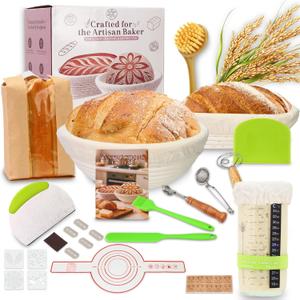 Tomshub Sourdough Starter Kit,9 Inch Round & 10 Inch Oval Banneton Bread Proofing Basket with Dough Whisk Bread Lame Dough Scraper Bowl Scraper Silicone Brush Sourdough Bread Baking Supplies