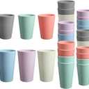 24 Pcs Unbreakable Plastic Cups Set, 12 Pcs 14 oz and 12 Pcs 20 oz Reusable Plastic Cups, Stackable Water Tumblers, Drinking Cup for Kitchen, BPA-free, Dishwasher and Microwave Safe, 6 Colors (6-Light Multicolor)