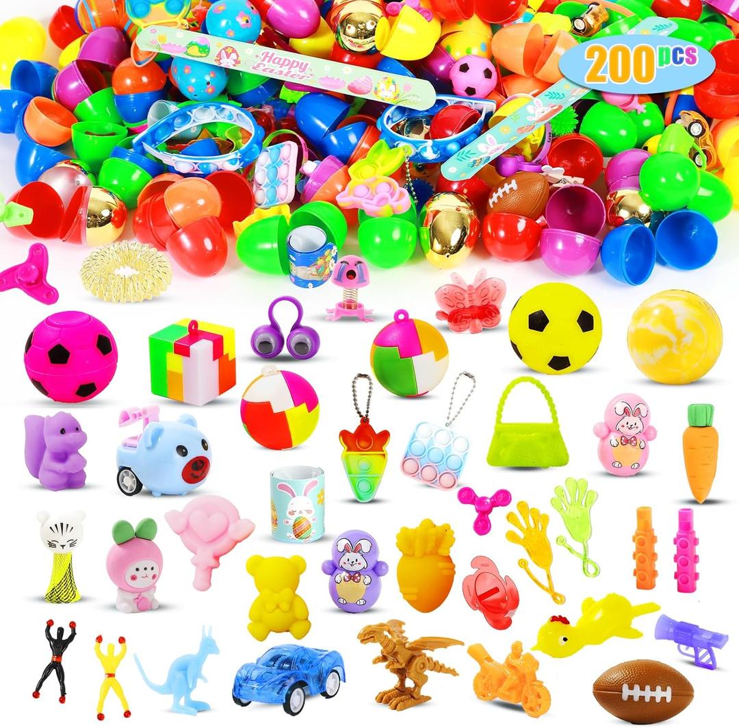 200 Pcs Prefilled Easter Eggs with Toys Inside, Easter Basket Stuffers Gifts in Surprise Eggs, Prizes Classroom Events, Gifts Bulk Fillers, Easte Party Favors