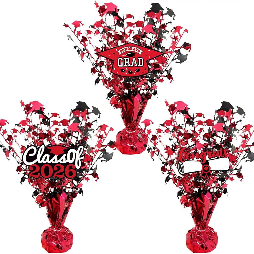 3 Pcs Graduation Table Centerpieces - Balloon Weight Centerpieces Blue Glitter Foil Graduate Cap Centerpieces for 2026 Graduation Party Table Decorations (red)