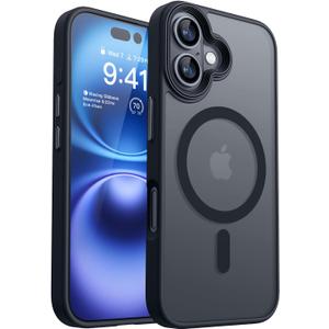 CANSHN Magnetic for iPhone 16 Case [Compatible with MagSafe & MIL-Grade Drop Tested] Slim Translucent Matte Cover, Anti-Scratch Shockproof Phone Case for iPhone 16, Black