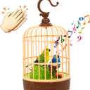 HWD Voice-Activated Induction Birds Birdcage Toy, Talking Chirping Fluttering Parrot Birds Toys Gifts for Baby Toddler Kids Children (B) (Green)