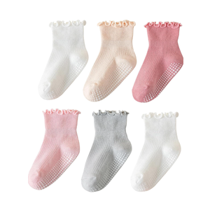 6 Pairs Toddler Ruffle Socks for Girls - Baby Grip Socks with Non-Slip, Cute Grippy Frilly Design (0-12 Months)