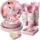 Jinei 350 Pcs Dog Birthday Party Supplies Pink Dog Tableware Set Serves 50 Guests Puppy Birthday Decorations Includes Pink Puppy Plates Cups Napkins Forks Knives Spoons for Party Supplies