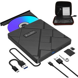 External CD/DVD Drive for Laptop, USB C/3.0 CD Burner,DVD Player for Laptop, Compatible with MacBook, iMac, Windows 11/10/8/7/XP/Linux laptops and PCs,Portable CD Reader with Carrying case