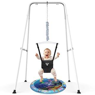G TALECO GEAR Baby Jumper with Stand,Baby Bouncer,Easy Set-Up,Baby Exerciser for Active Babies,Suitable for Indoor and Outdoor, Water Mat Include (White)