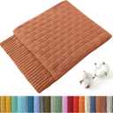 TREELY 100% Cotton Knitted Throw Blanket Couch Cover Blanket(60 x 80 Inches, Caramel)