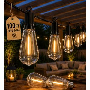 ST38 LED Outdoor String Lights, 100FT Shatterproof Dimmable Patio Lights