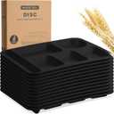 Pinkunn 12 Pcs 14'' Large Divided Plates Unbreakable Wheat Straw Lunch Trays 6 Compartments Cafeteria Trays Microwave Dishwasher Safe Food Separator Plates (Black)