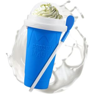 REGNBUE Slushy Maker Cup, Quick Frozen Magic Squeeze Cup for Juice Milk Yogurt Ice Cream Make, DIY Smoothie Cooling Cup with Lid & Straw for Kids Friends Family (Blue)